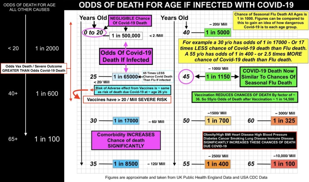 VAX -Odds of Death For Age If Infected With Covid-19 Under 65
