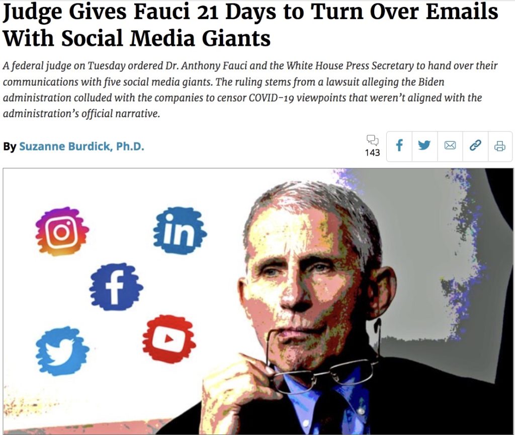 Fauci / CDC/ Biden admin colluded to censor social media