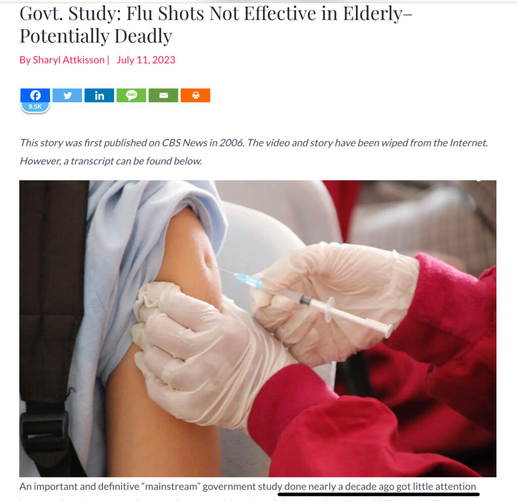 Govt Study shows Flu Shots not effective & deadly