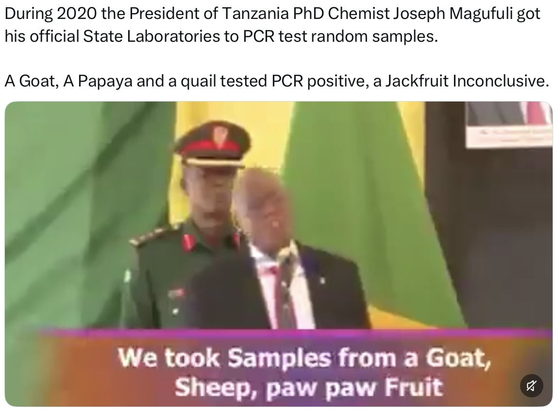 PCR tests of a goat, & a papaya tested positive to covid in 2020