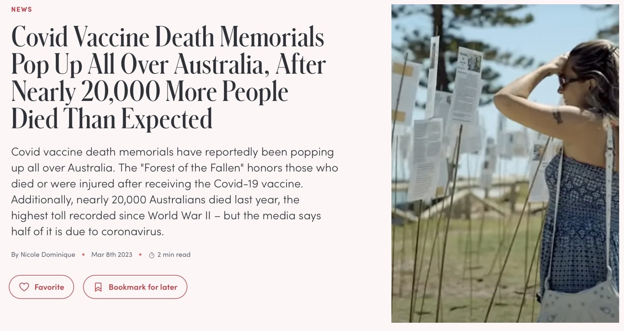 Forest of the Fallen Tributes to the vast numbers of covid vaccine deaths that mredia denies